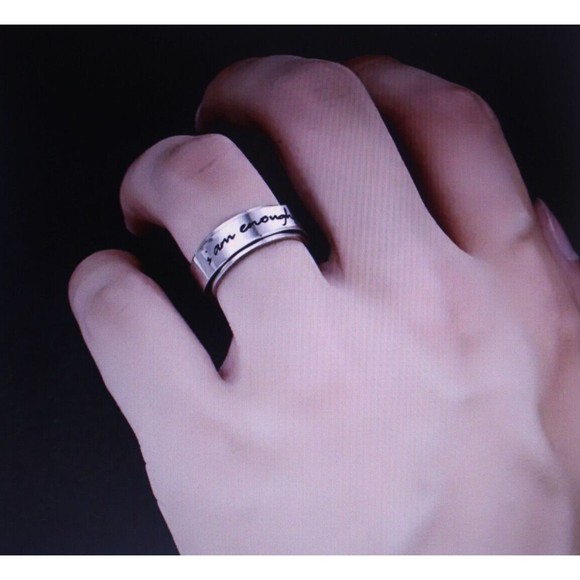 Vintage Stainless Steel 8mm Carved "I Am Enough" Motivational Rotate Ring Sz 7 - Picture 2 of 4